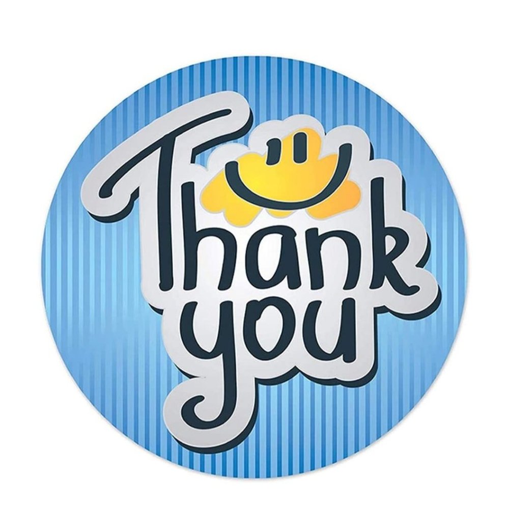 200 THANK YOU Stickers Blue Smiley 1"